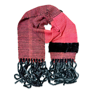 Coral Kiss and Black Chenille Scarf