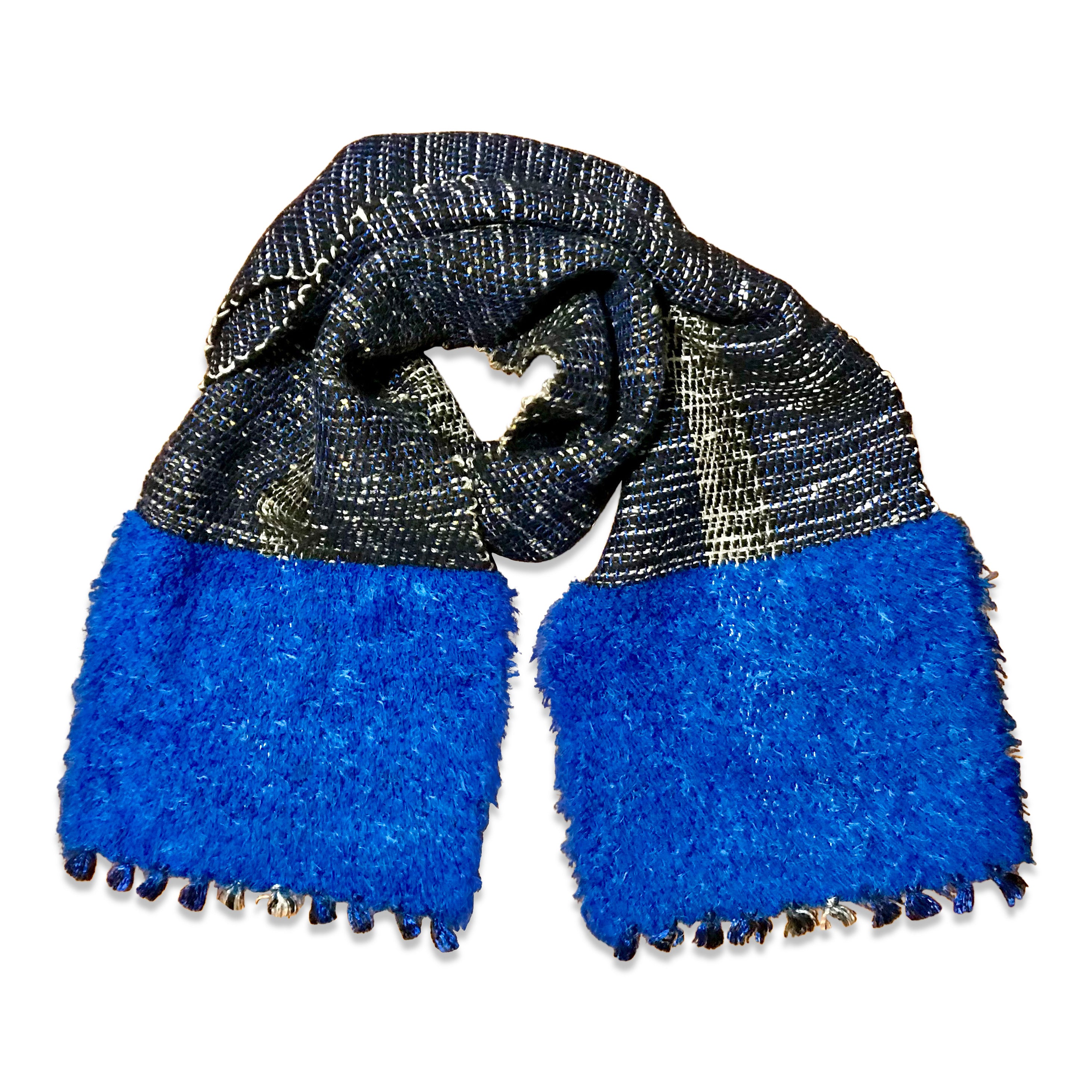 Royal Blue Fuzzy Scarf with Navy & Black